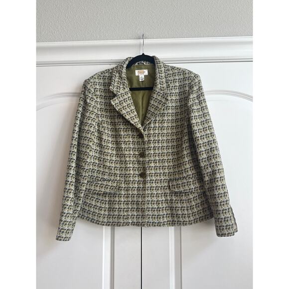 Talbots Petites Size 14P Green/ Blue Tweed Wool Blend 3 Button 90s, Y2K Blazer - Picture 2 of 11